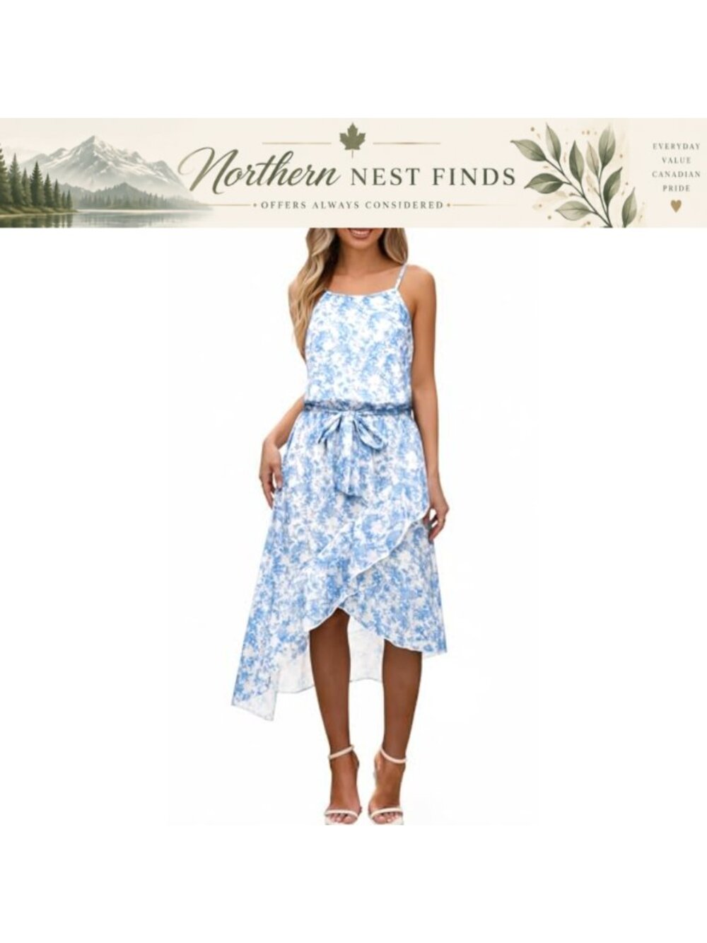 Women Midi A Line Flowy Halter Sundress Sleeveless High Low Party Dress